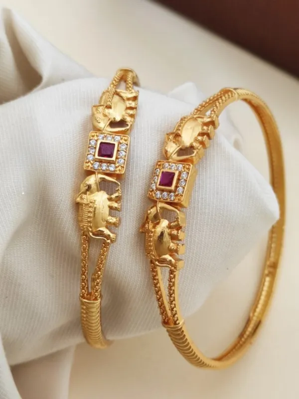 Square_Pink_Ruby_&_And_Diamond_Studded_Micro_Gold_Plated_Elephant_Designer_Bangle_Set_Of_2_Pcs