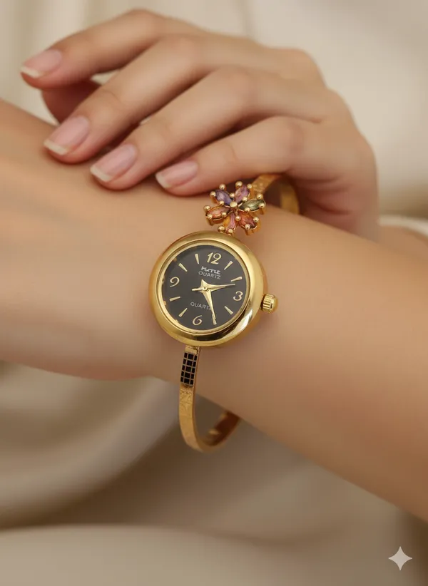 Gold_Plated_And_Diamond_Fancy_Adjustable_Black_Flower_Watch