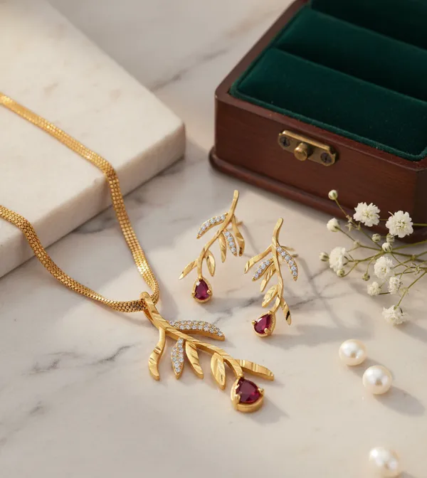 And_Diamond_Fancy_Leaf_Design_Pendant_Set_with_Matching_Earrings