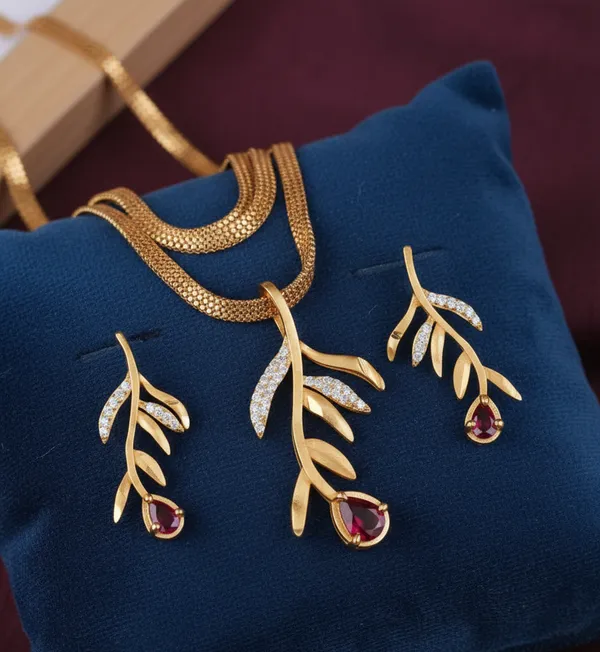 And_Diamond_Fancy_Leaf_Design_Pendant_Set_with_Matching_Earrings