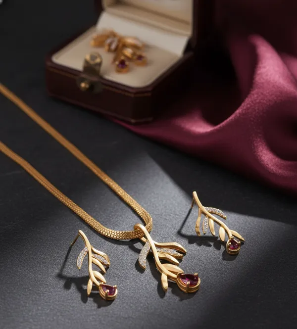 And_Diamond_Fancy_Leaf_Design_Pendant_Set_with_Matching_Earrings
