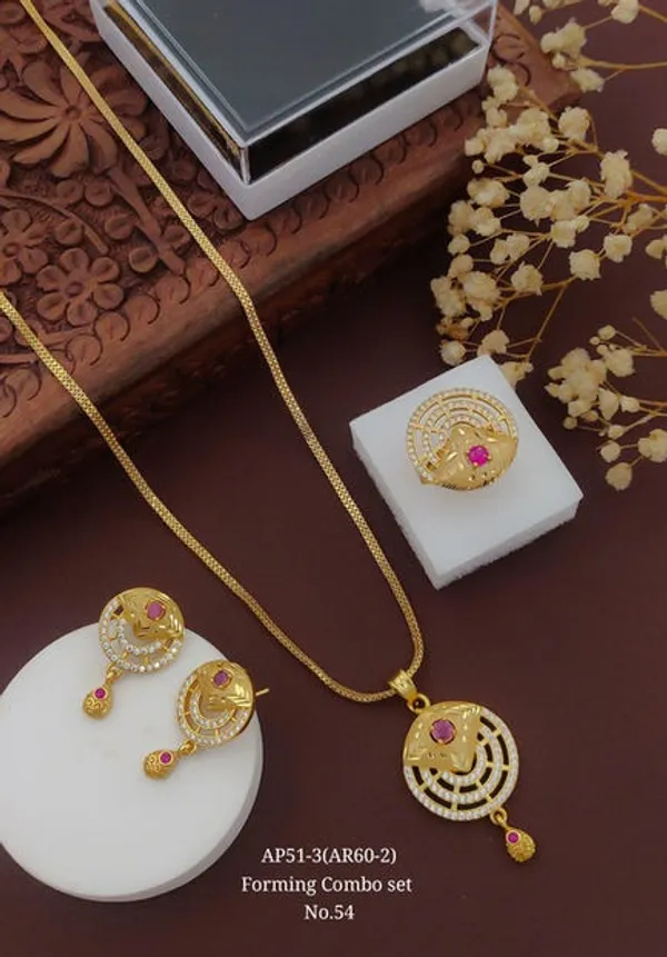 High_Gold_Plated_And_Diamond_Studded_Fancy_Round_Design_Pendant_Chain_with_Ring