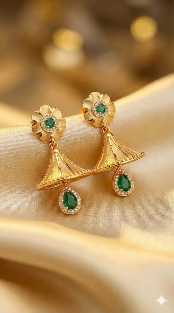 Micro_Gold_Plated_AD_Diamond_&_Kempu_Floral_Jhumka_Earrings_with_Green_Drop
