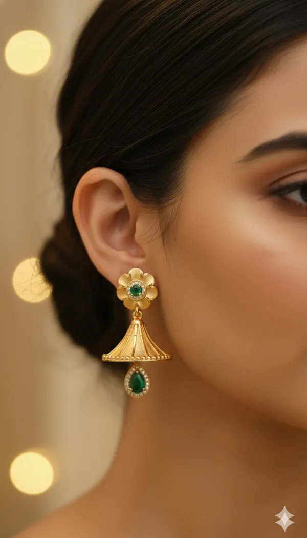 Micro_Gold_Plated_AD_Diamond_&_Kempu_Floral_Jhumka_Earrings_with_Green_Drop