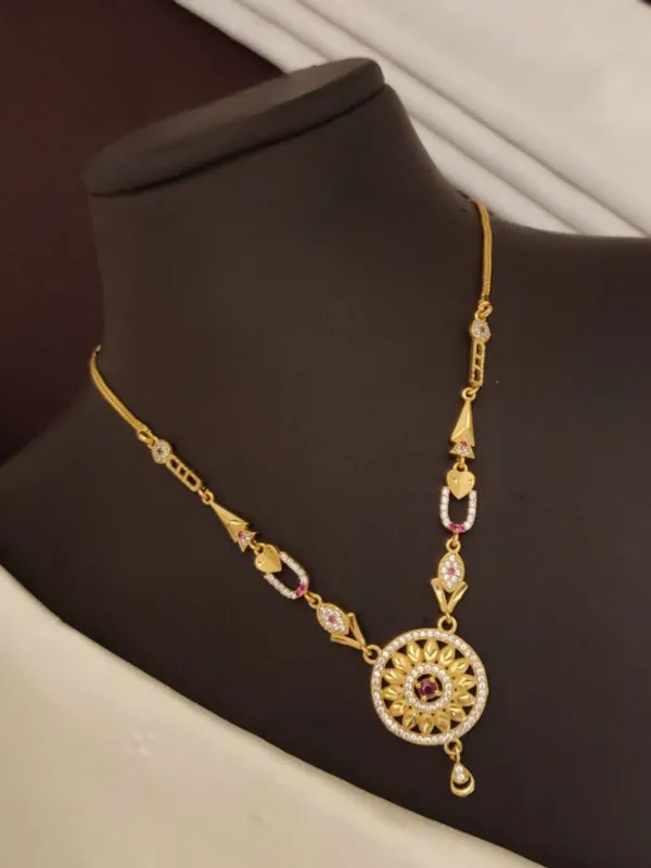 Designer_High_Gold_Plated_And_Diamond_Studded_Antique_Round_Pendant_Set_with_Earrings