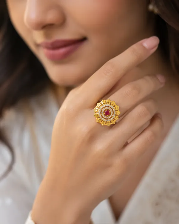High_Gold_Plated_Ethnic_Wear_And_Diamond_Studded_Designer_Adjustable_Ring_with_3_Month_Guarantee
