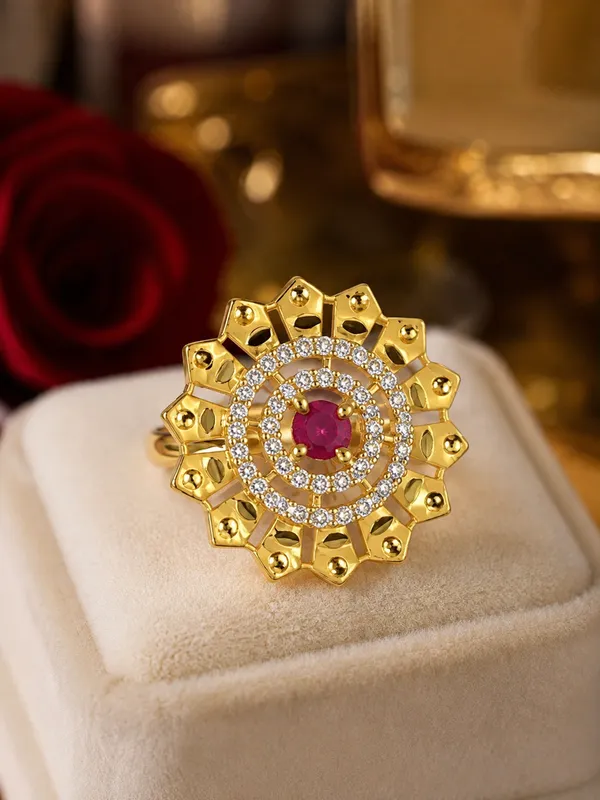 High_Gold_Plated_Ethnic_Wear_And_Diamond_Studded_Designer_Adjustable_Ring_with_3_Month_Guarantee