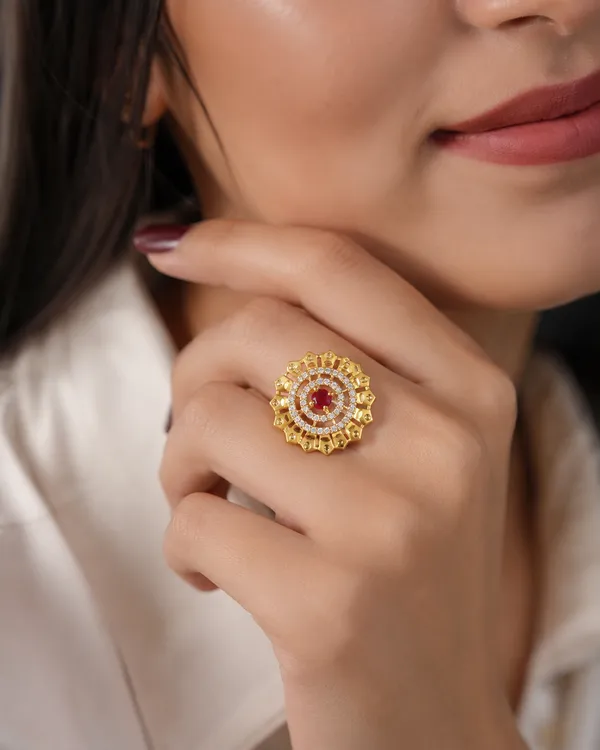 High_Gold_Plated_Ethnic_Wear_And_Diamond_Studded_Designer_Adjustable_Ring_with_3_Month_Guarantee