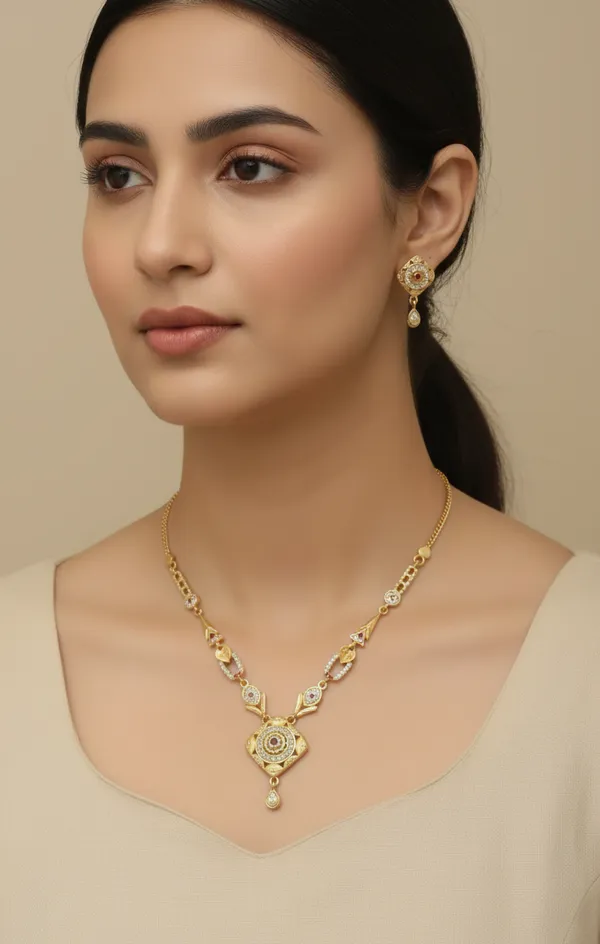 Micro_Gold_Plated_And_Diamond_Studded_Forming_Square_Necklace_with_Earrings_For_Women