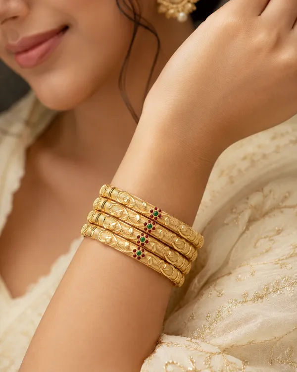 High_Gold_Plated_Flower_Designer_Traditional_Wear_Meenakari_Flower_Bangle_Set(4_Pcs)