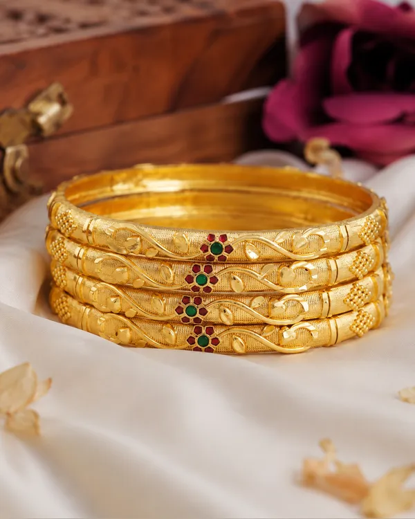 High_Gold_Plated_Flower_Designer_Traditional_Wear_Meenakari_Flower_Bangle_Set(4_Pcs)