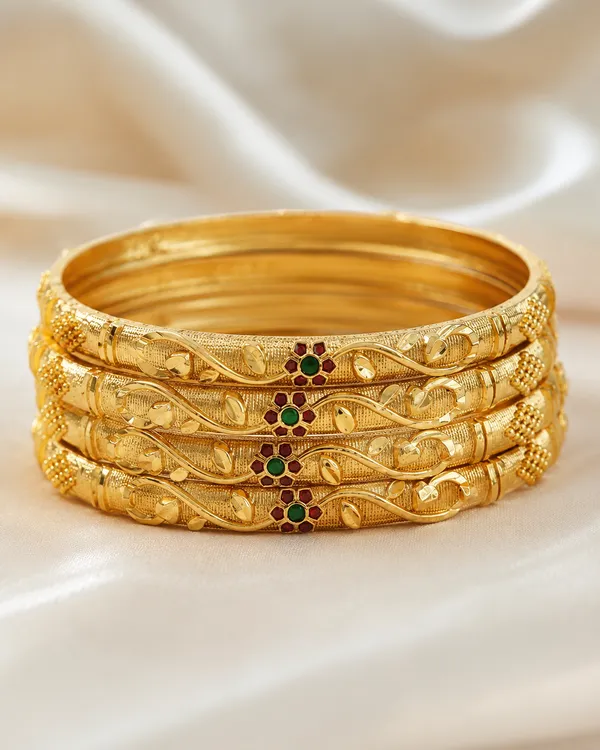 High_Gold_Plated_Flower_Designer_Traditional_Wear_Meenakari_Flower_Bangle_Set(4_Pcs)