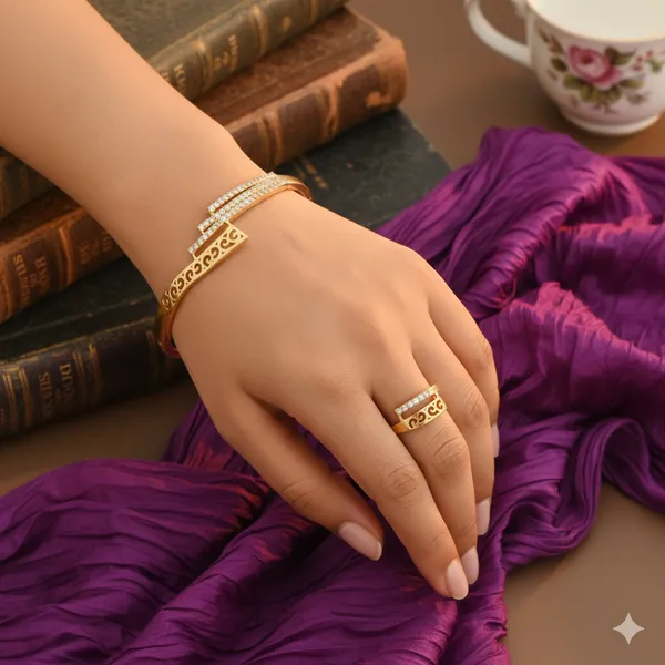Micro_Gold_Plated_And_Diamond_Studed_Fancy_Adjustable_Barcelet_with_Ring