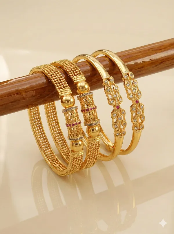 Micro_Gold_Plated_And_Diamond_Studded_Fancy_Flower_Design_Bangle_Combo