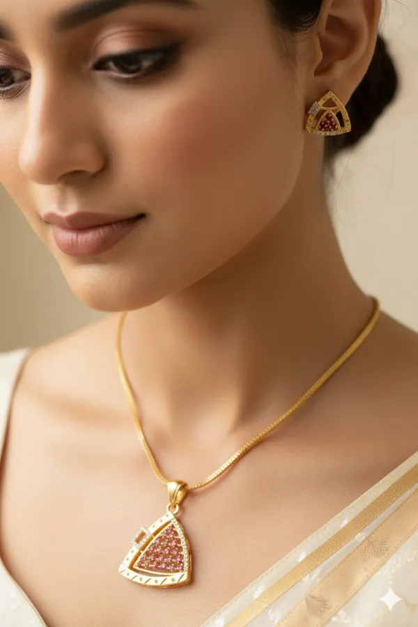 Micro_Gold_Plated_Royal_Ruby_Triangle_-Shaped_Pendant_Set_with_Earrings