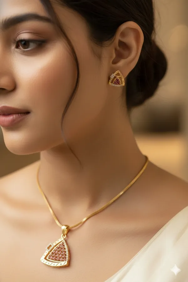 Micro_Gold_Plated_Royal_Ruby_Triangle_-Shaped_Pendant_Set_with_Earrings