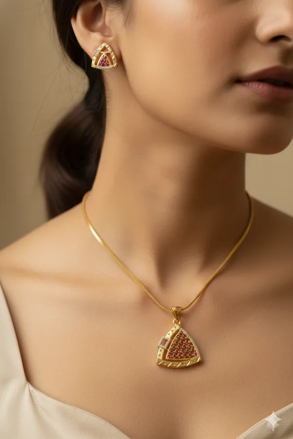 Micro_Gold_Plated_Royal_Ruby_Triangle_-Shaped_Pendant_Set_with_Earrings