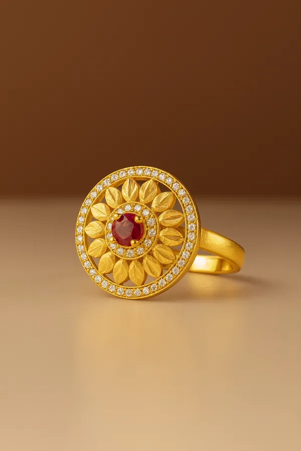 Micro_Gold_Plated_And_Diamond_Studded_Fancy_Sunflower_Design_Adjustable_Finger_Ring
