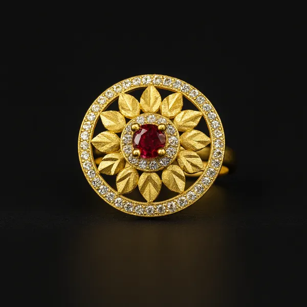 Micro_Gold_Plated_And_Diamond_Studded_Fancy_Sunflower_Design_Adjustable_Finger_Ring