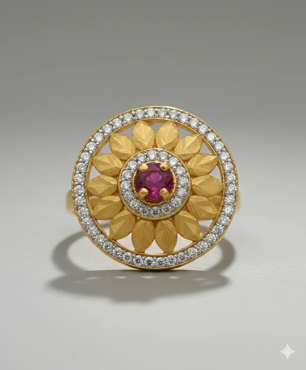 Micro_Gold_Plated_And_Diamond_Studded_Fancy_Sunflower_Design_Adjustable_Finger_Ring