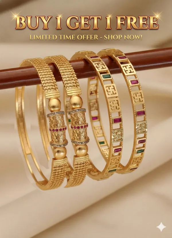 Micro_Gold_Plated_And_Diamond_Studed_Fancy_Bangle_Combo_(Buy__1_Get_1_Free)