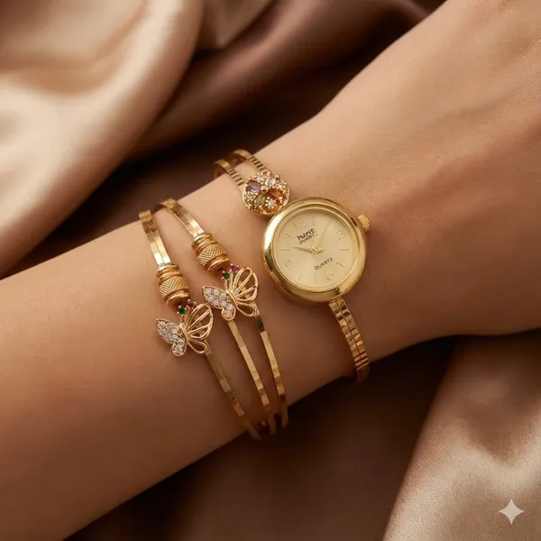Micro_Gold_Plated_And_Diamond_Studded_Fancy_Butterfly_Kadli_And_Watch_Combo