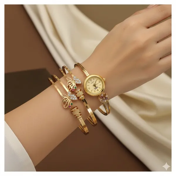 Micro_Gold_Plated_And_Diamond_Studded_Fancy_Butterfly_Kadli_And_Watch_Combo