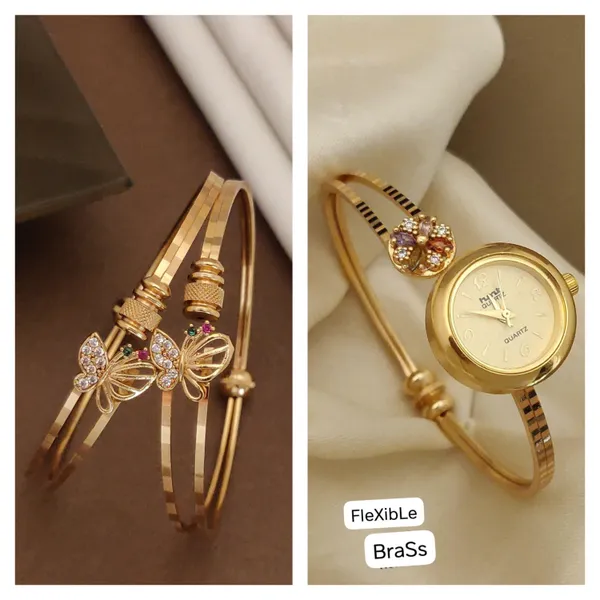 Micro_Gold_Plated_And_Diamond_Studded_Fancy_Butterfly_Kadli_And_Watch_Combo
