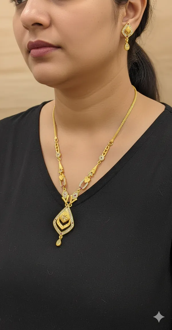 Micro_Gold_Plated_And_Diamond_Studded_Fancy_Oval_Necklace_with_Earing