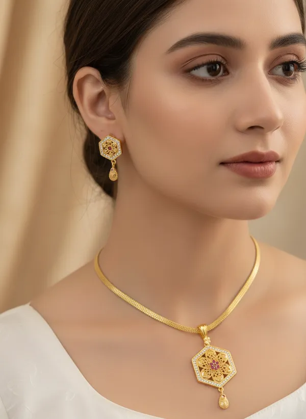 Micro_Gold_Plated_And_Diamond_Studded_Fancy_Pendant_with_Earring