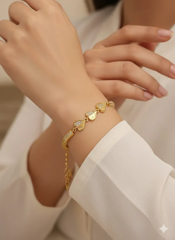 Micro_Gold_Plated_And_Diamond_Studded_Fancy_Heart_Charm_Bracelet