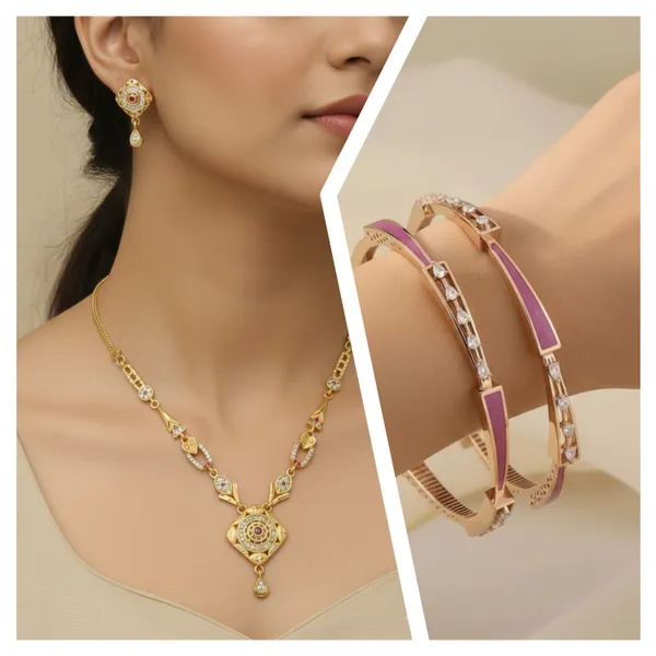 Micro_Gold_Plated_And_Diamond_Studded_Forming_Necklace_with_Rose_Gold_Diamond_Bangle
