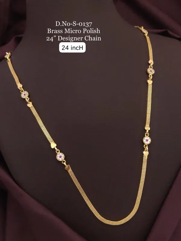 Micro_Gold_Plated_And_Diamond_Studded_Round_Flower_Chain_-_28_Inches