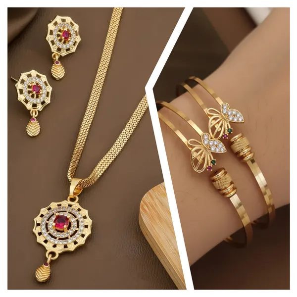 Micro_Gold_Plated_And_Diamond_Studded_Fancy_Flower_Pendant_Set_with_Butterfly_Adjustable_Bangle_Combo