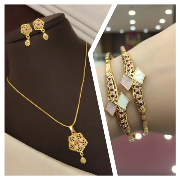Micro_Gold_Plated_And_Diamond_Flower_Pendant_with_Adjustable_Kadli_Set_Of_2