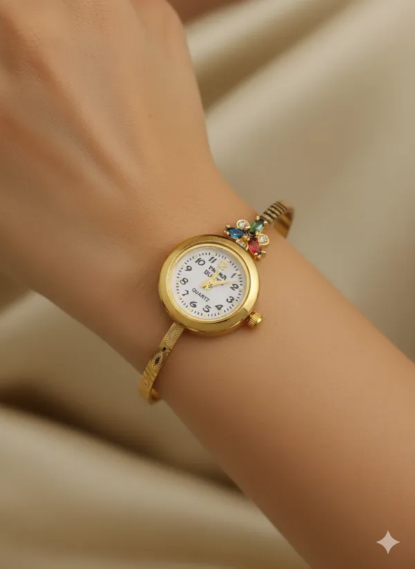 Micro_Gold_Plated_And_Diamond_Flower_Design_Adjustable_Bracelet_Watch