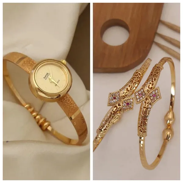Micro_Gold_Plated_Designer_Fancy_Watch_And_Adjustable_Bracelet_Combo