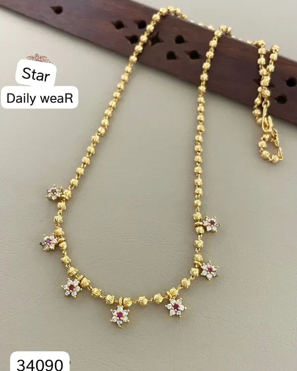High_Gold_Plated_AD_Diamond_Studded_Daily_Wear_Flower_Chain