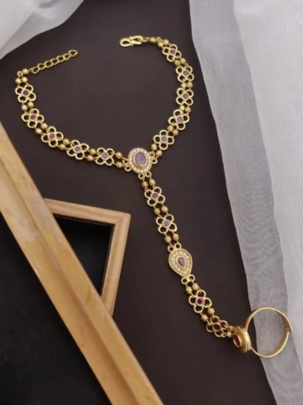 New_Designer_Premium_High_Gold_Plated_Ruby_Stone_Studded_Fancy_Hand_Cuff_For_Women