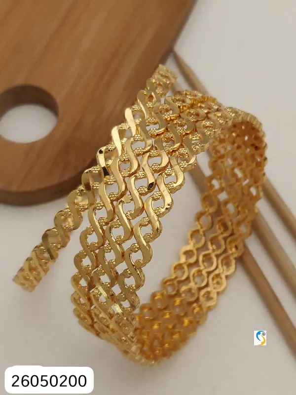 High_Gold_Plated_Daily_Wear_Fancy_Leaf_Design_2_Pcs_Bangle