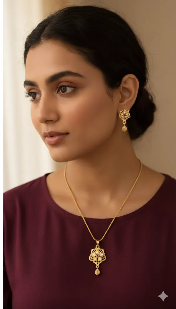 Micro_Gold_Plated_And_Diamond_Flower_Pendant_with_Adjustable_Kadli_Set_Of_2