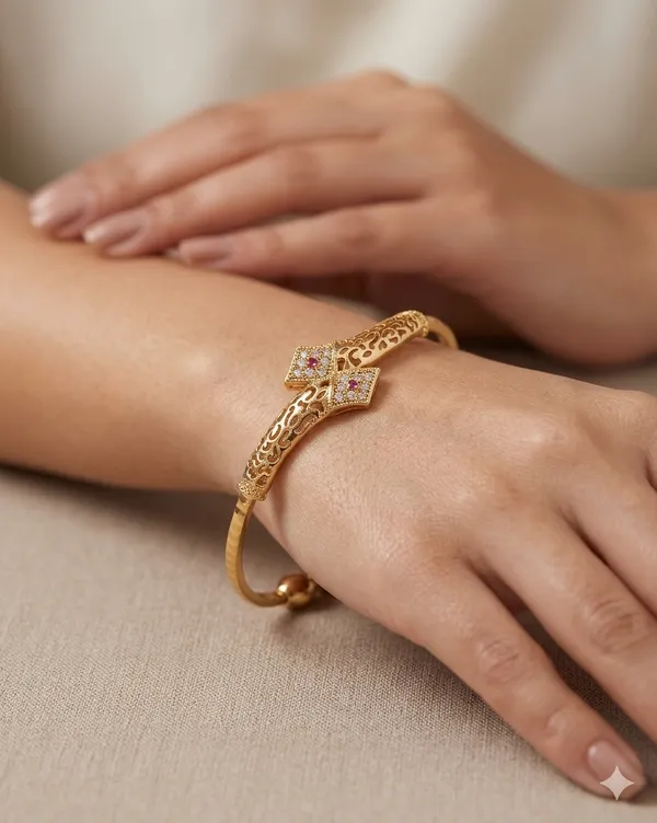 A_Stunning_High_Gold_Plated_And_Diamond_Triangle_Shape_Adjustable_Bangle_For_Women