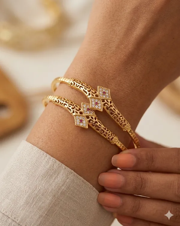 A_Stunning_High_Gold_Plated_And_Diamond_Triangle_Shape_Adjustable_Bangle_For_Women