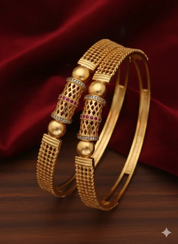 Stylish_Gold_Plated_Fancy_2_Pcs_Bangles_with_And_Ruby_Stones_For_Women