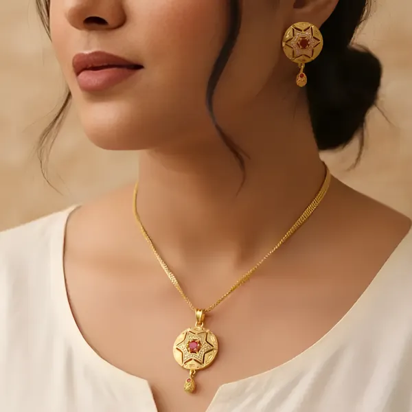 Micro_Gold_Plated_And_Diamond_Studed_Fancy_Star_Pendent_Set_with_Adjustable_Ring