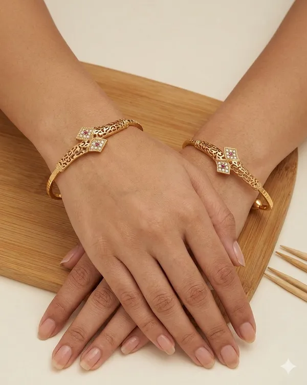 A_Stunning_High_Gold_Plated_And_Diamond_Triangle_Shape_Adjustable_Bangle_For_Women