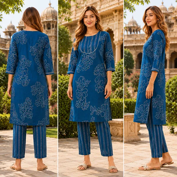 Blue_Pure_Cotton_Kurti_Pant_Set