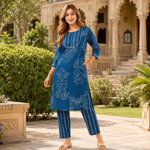Blue_Pure_Cotton_Kurti_Pant_Set