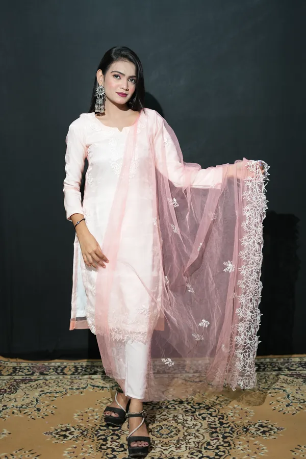 Orange_Organza_(Poly)__Suit_Set_with_White_Aster_Floral_Motifs