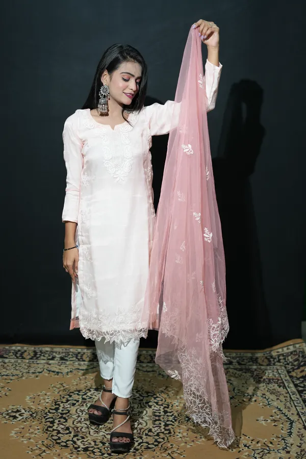 Orange_Organza_(Poly)__Suit_Set_with_White_Aster_Floral_Motifs